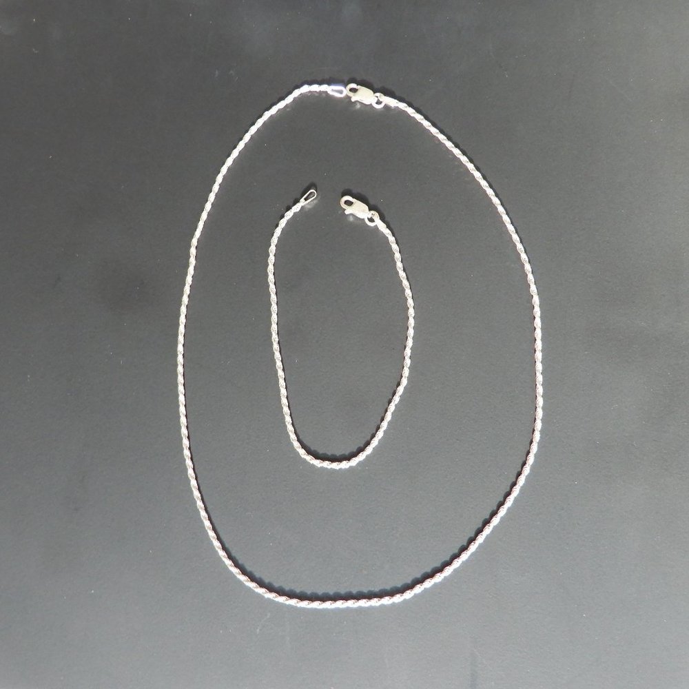 Vintage 925 Silver Braided Chain Necklace and Bracelet Set
